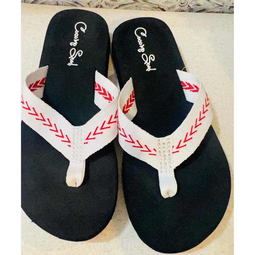 Country Soul Womens Platform Flip Flops Baseball Chevron Rhinestone Thong Sandal - Picture 2 of 5